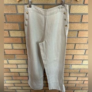 J. Jill 100% Linen Wide Leg Sailor Pants Button Accent Light Beige Size 8